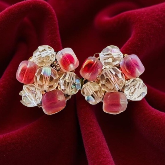 Clip on earrings Vintage Pink earring Mid century glass jewelry clip on earrings - Picture 11 of 14